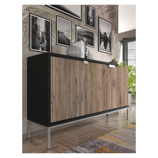 TOLEDO chest 143 cm, 3 doors, Flagstaff oak with black mat