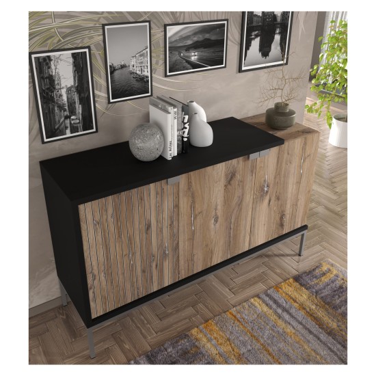 TOLEDO chest 143 cm, 3 doors, Flagstaff oak with black mat