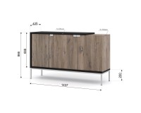 TOLEDO chest 143 cm, 3 doors, Flagstaff oak with black mat