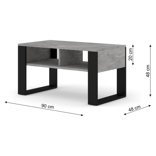 LUCA coffee table 90x48 cm with a shelf, concrete LUCA coffee table 90x48 cm with a shelf, concrete