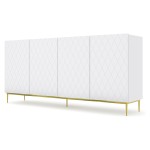 Chest of drawers DIUNA 193 cm, 4 doors, white mat, gold frame