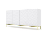 Chest of drawers DIUNA 193 cm, 4 doors, white mat, gold frame