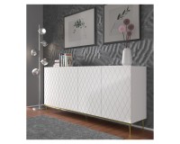 Chest of drawers DIUNA 193 cm, 4 doors, white mat, gold frame