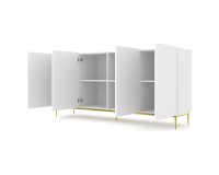 Chest of drawers DIUNA 193 cm, 4 doors, white mat, gold frame