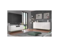 Chest of drawers DIUNA 193 cm, 4 doors, white mat, gold frame