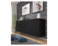 Chest of drawers DIUNA 193 cm, 4 doors, black mat, gold frame