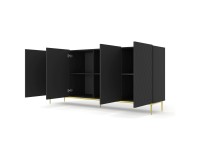 Chest of drawers DIUNA 193 cm, 4 doors, black mat, gold frame