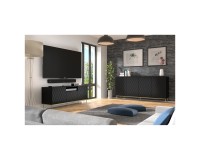 Chest of drawers DIUNA 193 cm, 4 doors, black mat, gold frame