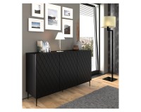 Chest of drawers DIUNA 145 cm, 3 doors, black mat, gold frame