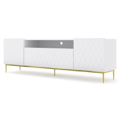 TV unit DIUNA 193 cm, 2 doors and 1 flap door, white mat, gold frame