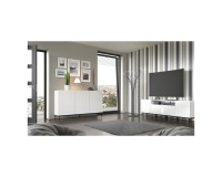מזנון טלוויזיה DIUNA 193, 2 דלתות ודלת נפתחת כלפי מטה, לבן מט, מסגרת זהב