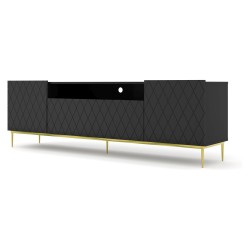 TV unit DIUNA 193 cm, 2 doors and 1 flap door, black mat, gold frame