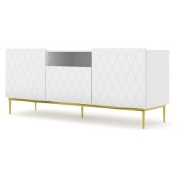 TV unit DIUNA 145 cm, 2 doors and 1 flap door, white mat, gold frame