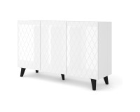 Chest of drawers DIUNA HG 145 cm, 3 doors, white mat with white high gloss fronts, black legs