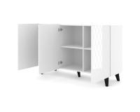 Chest of drawers DIUNA HG 145 cm, 3 doors, white mat with white high gloss fronts, black legs