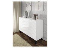 Chest of drawers DIUNA HG 145 cm, 3 doors, white mat with white high gloss fronts, black legs