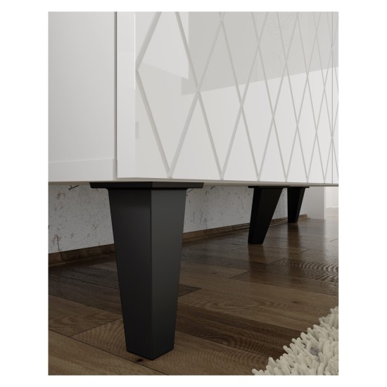 Chest of drawers DIUNA HG 145 cm, 3 doors, white mat with white high gloss fronts, black legs