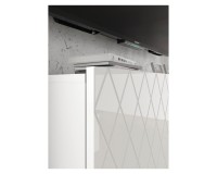 Chest of drawers DIUNA HG 145 cm, 3 doors, white mat with white high gloss fronts, black legs