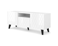 TV unit DIUNA HG 145 cm, 2 doors and 1 flap door, white mat with white high gloss fronts, black legs