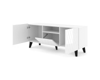 TV unit DIUNA HG 145 cm, 2 doors and 1 flap door, white mat with white high gloss fronts, black legs