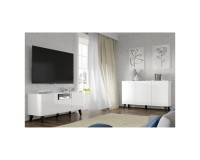 TV unit DIUNA HG 145 cm, 2 doors and 1 flap door, white mat with white high gloss fronts, black legs