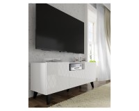 TV unit DIUNA HG 145 cm, 2 doors and 1 flap door, white mat with white high gloss fronts, black legs