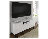 TV unit DIUNA HG 145 cm, 2 doors and 1 flap door, white mat with white high gloss fronts, black legs