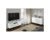 TV unit DIUNA HG 145 cm, 2 doors and 1 flap door, white mat with white high gloss fronts, black legs