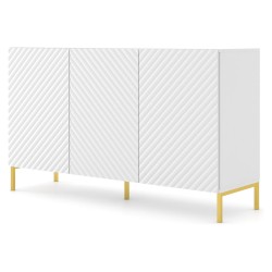Chest of drawers SURF 150 cm, 3 doors, white matt, gold frame