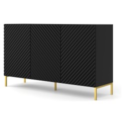 Chest of drawers SURF 150 cm, 3 doors, black matt, gold frame