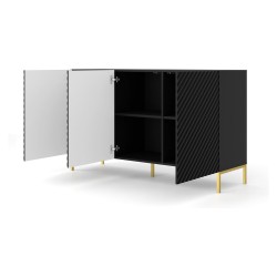 Chest of drawers SURF 150 cm, 3 doors, black matt, gold frame