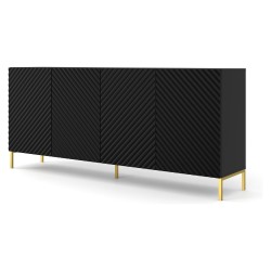 Chest of drawers SURF 200 cm, 4 doors, black matt, gold frame