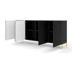 Chest of drawers SURF 200 cm, 4 doors, black matt, gold frame