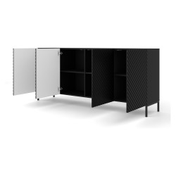 Chest of drawers SURF 200 cm, 4 doors, black matt, black frame