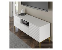 מזנון טלוויזיה SURF 150, 2 דלתות ומגירה, לבן מט, מסגרת זהב