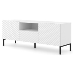 TV stand SURF 150 cm, 2 doors and 1 drawer, white matt, black frame