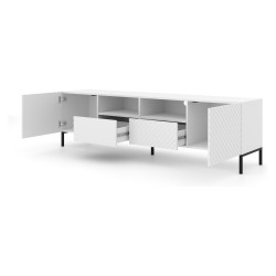 TV stand SURF 200 cm, 2 doors and 2 drawers, white matt, black frame