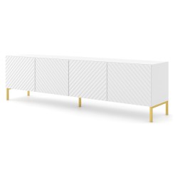 TV stand SURF 200 cm, 4 doors, white matt, gold frame