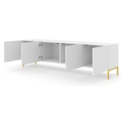 TV stand SURF 200 cm, 4 doors, white matt, gold frame