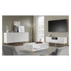 Coffee table SURF 90 cm, white matt, gold frame