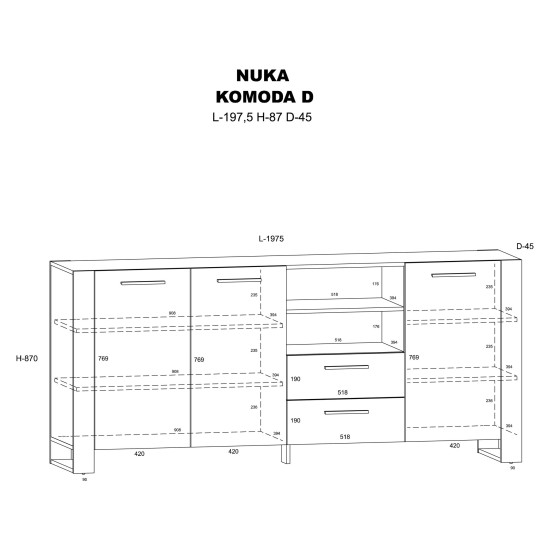 Комод NUKA D 197 см, 3 двери и 2 ящика, дуб артисан