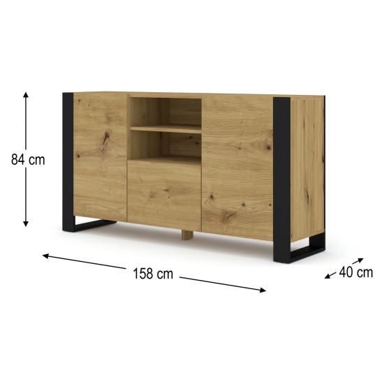 Chest of drawers MONDI 158 cm, 2 doors and 1 drawer, artisan oak