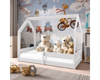 Children's house bed TAMAR in solid wood, white, for a 160 cm mattress