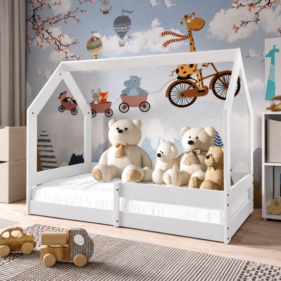 Children's house bed TAMAR in solid wood, white, for a 160 cm mattress