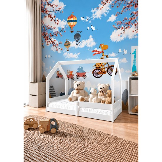 Children's house bed TAMAR in solid wood, white, for a 160 cm mattress