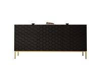 Chest of drawers HESSERACT 160 cm, 3 doors, black gloss