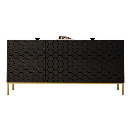 Chest of drawers HESSERACT 160 cm, 3 doors, black gloss