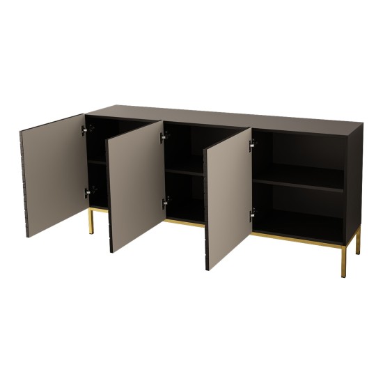 Chest of drawers HESSERACT 160 cm, 3 doors, black gloss