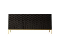 Chest of drawers HESSERACT 160 cm, 3 doors, black gloss