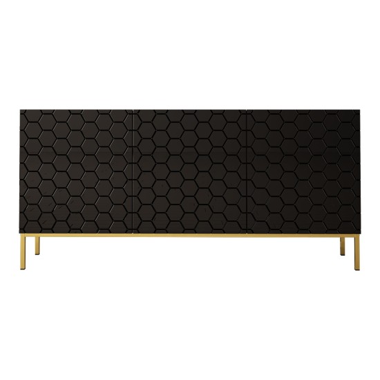 Chest of drawers HESSERACT 160 cm, 3 doors, black gloss